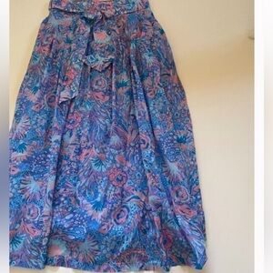 Talbots Plus Size 16W Blue & Pink Boho Coral Reef Patterned Flowy Maxi Skirt